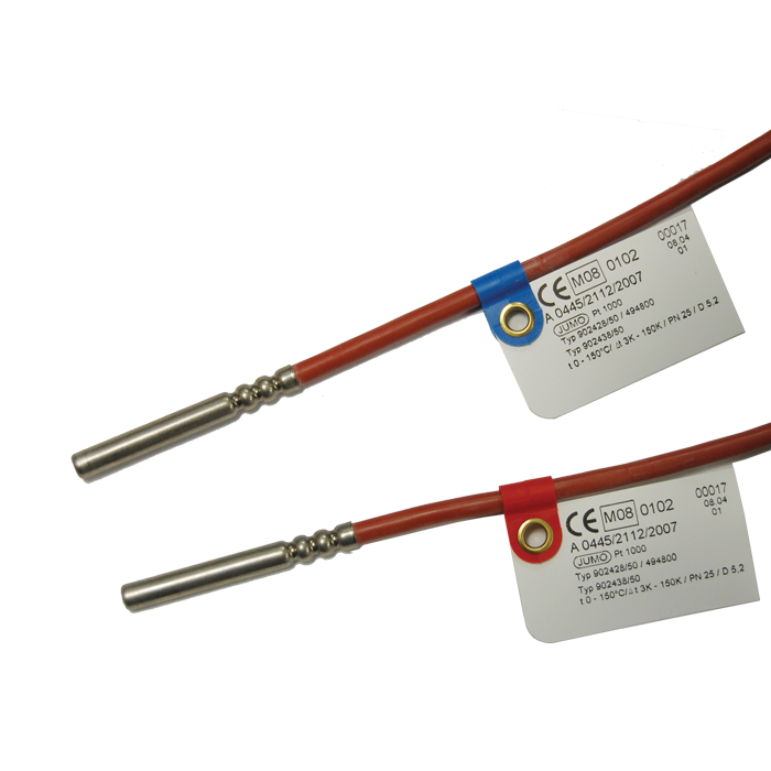 Pereche termorezistente sertizate PT 1000, lungime de imersie: 50 mm, Dia 5,2 mm, lungime cablu 2 ml